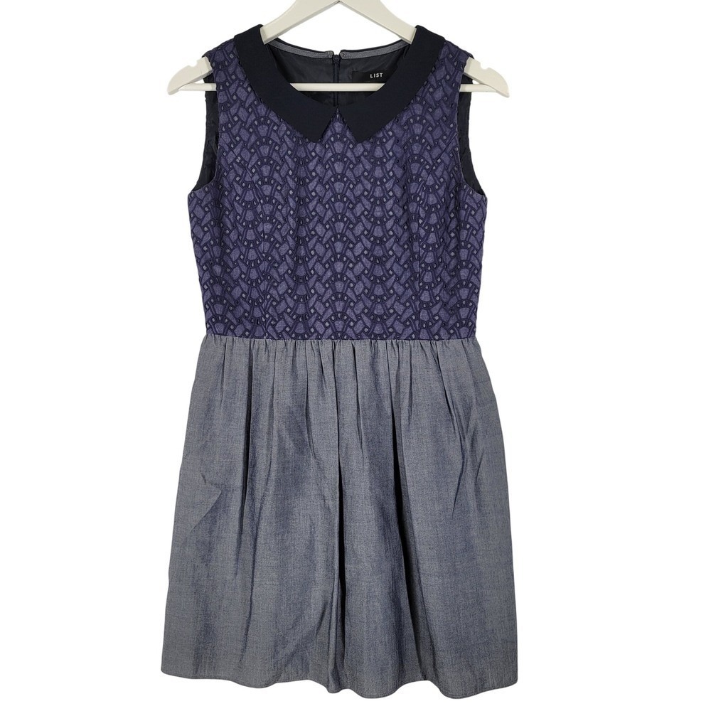 List Black Collar Sleeveless Geometric Pattern‎ Dress Size Medium Petite